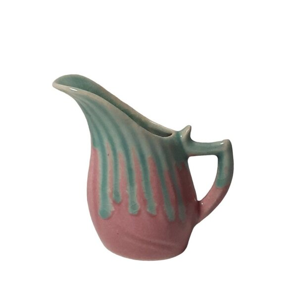 Vintage Studio Pottery Miniature Drip Glaze Pitcher Pink and Green  2.5" - Picture 6 of 6